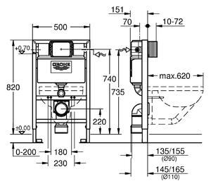 GROHE 38526000 Elemento WC Rapid SL 38526 BH 0,82m con cassetta WC 6-9l