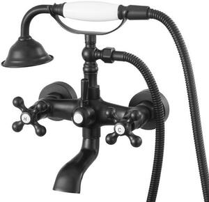 Rubinetteria per vasca da bagno - Rubinetteria con doccetta - Bocca girevole a 360° - Bracci girevoli regolabili - Stile vintage con piedini a zampa di leone - Montaggio a parete - Nero opaco