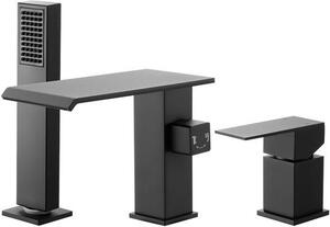 Miscelatore a 3 fori per vasca - Set di miscelatori per bordo vasca con doccetta - Monocomando - Alta portata - Doppia possibilità di flusso d'acqua - Installazione a bordo vasca - Nero opaco