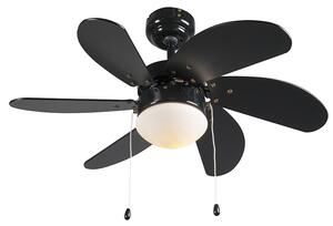 Ventilatore da soffitto nero con stampa legno 80 cm con cordino - Fresh