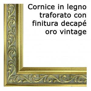 Art Maiora Capezzale moderno dipinto a mano su tela "Letizia" 110x65 Cornice in legno traforato con finitura decapè oro vintage