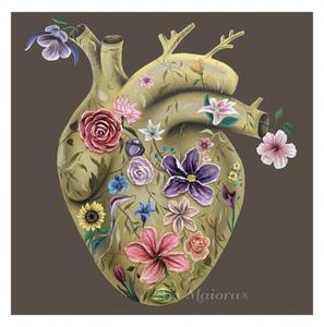 Art Maiora Quadro moderno dipinto su tela "Flowery Heart Gold" 100x100