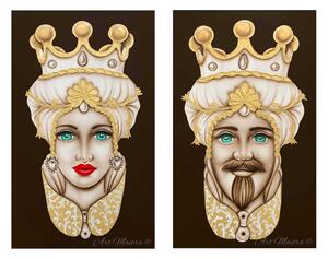 Art Maiora Quadro dipinto a mano su tela "Teste di moro crown" 110x65 set 2pz oro