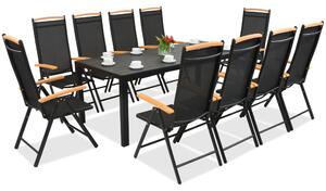 Mobile da giardino in alluminio polywood Verona con grande tavolo Wood per 10 persone Garden Point nero