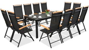 Mobile da giardino in alluminio polywood Verona con grande tavolo Wood per 12 persone Garden Point nero