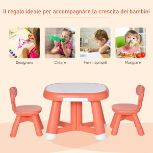 HOMCOM Set 3 Pezzi Tavolo con 2 Sedie per Bambini 1-3 Anni, Piano di Lavoro con Lavagnetta Bianca Lavabile, Rosso