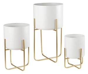 "L'Oca Nera" Cache-pot con struttura in metallo color oro e bianco set 3 vasi