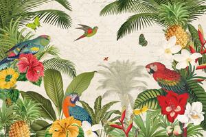 Salvadori Arte tela stile tropicale dipinta a mano "Parrot paradise " mis 120 x 80