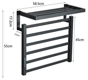 Asciugamani elettrico da parete - Modello 5558 - Display digitale - Termostato - Risparmio energetico - 220V - 58,5x55 cm - Acciaio inossidabile - Nero