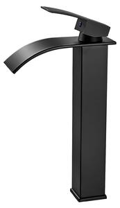 Rubinetto per lavabo a cascata, alto, con finitura nera opaca