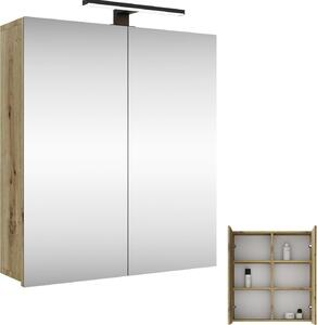 Planetmöbel Merkur Armadio a specchio per il bagno Larghezza 60 cm Armadio a sospensione per il bagno con specchio, rovere artizan, con luce LED nera