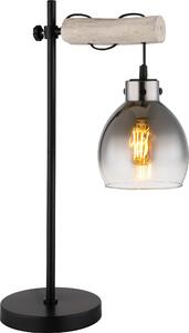 Lampada da tavolo, vetro fumé, legno naturale, regolabile in altezza, H 55 cm