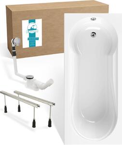 Calmwaters® Set da bagno rettangolare 180x80 cm con piedini e scarico a scomparsa, vasca in acrilico Modern Small 2 con zona doccia integrata, set da bagno completo, 180 x 80 cm, bianco, 99000290