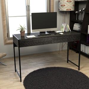 Costway Scrivania di legno con 2 cassetti per ufficio, Tavolo per computer con struttura in acciaio Nero
