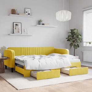 Divano Letto Estraibile con Cassetti Giallo 80x200cm in Velluto