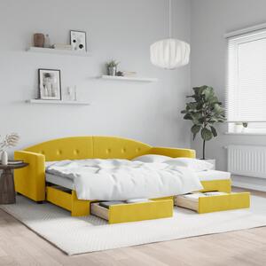 Divano Letto Estraibile con Cassetti Giallo 90x200cm in Velluto