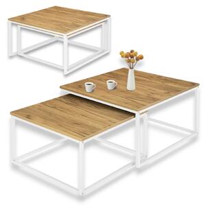 Set di 2 tavolini, tavolino da caffè, tavolino da salotto, tavolino angolare, tavolino con struttura in metallo, tavolino in stile loft