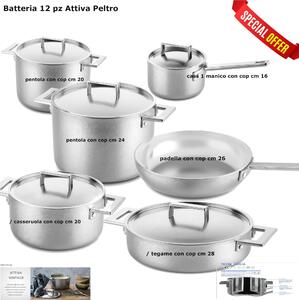 Batteria di pentole, Mepra Modello ATTIVA PELTRO VINTAGE 12 Pezzi, Acciaio Inossidabile 18/10, cuore in alluminio, esterno in acciaio per induzione