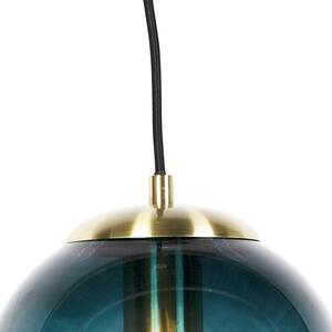 Lampada a sospensione art deco in ottone con vetro blu oceano 20 cm - Pallon