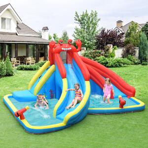 Costway Scivolo acquatico gonfiabile a forma di granchio con parete per arrampicarsi, Casa gonfiabile con piscina e idrante