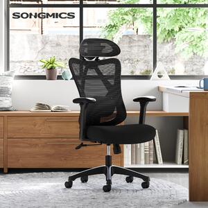 SONGMICS Poltrona da ufficio, ergonomica, supporto lombare e poggiatesta regolabili, nera