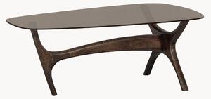 Tavolino da salotto in legno di mango dalla forma organica con piano in vetro Flash