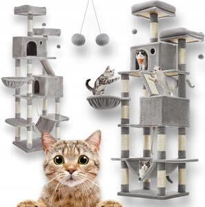 Albero per gatti robusto, di grandi dimensioni, con rifugio e pali in sisal, ideale per i gatti