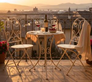 Set da bistrot da 3 pezzi “White Romance” in metallo, bianco, arredo da giardino: tavolo + 2 sedie