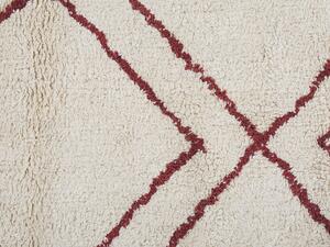 Tappeto cotone bianco sporco e rosso scuro 140 x 200 cm moderno orientale tribale nappe motivo geometrico Beliani