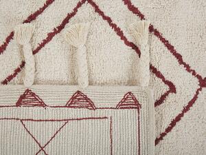 Tappeto cotone bianco sporco e rosso scuro 80 x 150 cm moderno orientale tribale nappe motivo geometrico Beliani