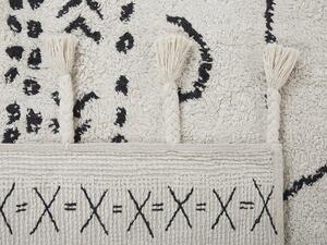 Tappeto nero e bianco sporco cotone 80 x 150 cm motivo geometrico nappe moderno orientale Beliani