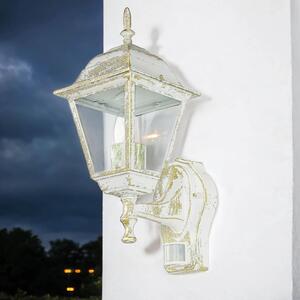 Applique da esterno con rilevatore di movimento "Tirol" Oro bianco Stile country E27 Lampada da parete rustica Casa