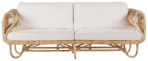 Set divano 3 posti in rattan naturale beige e poltrone con tavolino in vimini Boho Design Beliani
