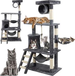 Kratzbaum Kletterbaum 141 cm: Albero per gatti, tiragraffi per gatti, struttura gioco per gatti, colore grigio. Arredamento per gatti, tiragraffi, protezione per gatti, mondo dei gatti, giochi per gatti