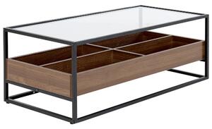 Tavolino in Legno Scuro con Piano in Vetro Nero Struttura in Metallo Funzione Contenitiva Rettangolare Design Moderno Beliani