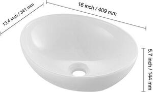 Lavabo moderno ovale in Vetroceramica - Lavabo da appoggio 409x341x144 mm - Interno bagno - Sanitari in Vetroceramica di alta qualità - Design elegante