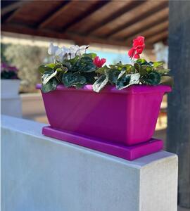 Fioriera rettangolare per esterni in polietilene esterno interno MOD LIBERTY Dimensione 22x51xh22,5 cm - peso 2 kg con foro di drenaggio. Sottovaso incluso Viola