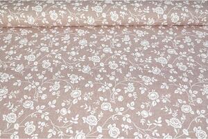 Tessuto decorativo al metro - mini fiori bianchi su sfondo rosa, al. 140 cm