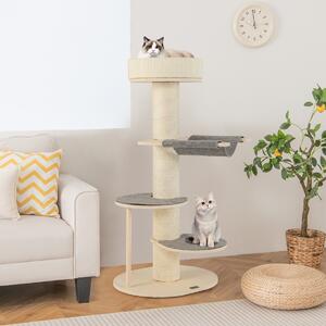 Costway Albero per gatti da 120cm con tiragraffi in sisal rinforzato tappetino in sisal, Torre per gatti in legno multi-livello Grigio