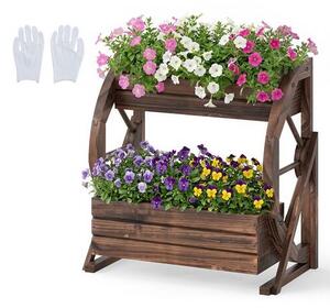 Costway Fioriera 2 livelli rialzata carretto legno fori drenaggio semi-ruote verdure erbe aromatiche, Fioriera decorativa interni esterni patio giardino balcone