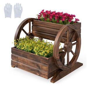 Costway Fioriera giardino 2 livelli interno esterno carro legno fori drenaggio ruote, Fioriera supporto decorativo vaso patio balcone giardino