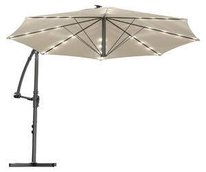 Solomoon - Ombrellone da giardino decentrato ø 350 cm con 32 led ad energia solare con manovella in accaio beige