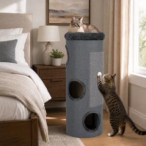 Costway Casa per gatti a 4 piani con letto a caverna elevato, Tavoletta per graffi e altro ideale per più gatti Grigio