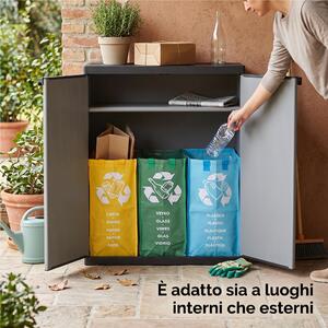 Armadietto per la raccolta differenziata Due Ante in resina di PVC Dimensioni 68x40xh 85 cm - un ripiano e tre borse per la raccolta differenziata