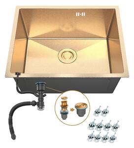 ANW HOME Lavello da cucina Lavello da incasso per mobile base Lavello in acciaio inossidabile 304 1 vasca senza sgocciolatoio 54x44 cm Rivestimento nano dorato