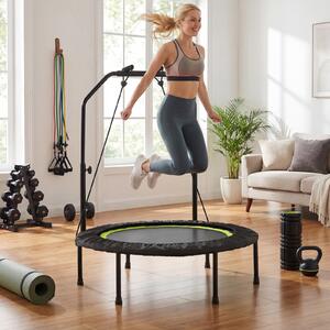 Costway Trampolino pieghevole 101 cm con 2 bande di resistenza per bambini e adulti, Trampolino con maniglia regolabile in altezza Verde