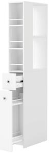 HOMCOM Mobile Colonna Bagno con 2 Cassetti, 2 Ripiani e 3 Scomparti, in Legno, 18x40x135 cm, Bianco | Aosom Italy
