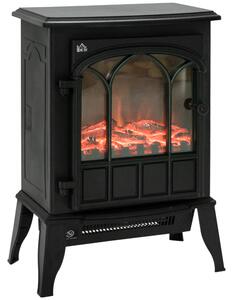 HOMCOM Camino da Terra Elettrico Potenza 1000W / 2000W con Effetto Fiamma Luminosità Regolabile Ferro e Vetro 39×23×56.5cm|Aosom