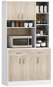 HOMCOM Credenza Cucina Multifunzione in Legno, con Cassetti e Vani Aperti, Stile Moderno, 100x39x181,5 cm, Bianco | Aosom Italy