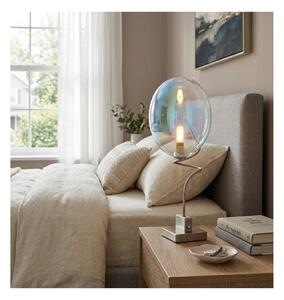 UVA LAMPADA DA TAVOLO CON BRACCIO FLESSIBILE CROMO O NICHEL E CON SFERA IN VETRO IRIDESCENTE LAMPADINA G9